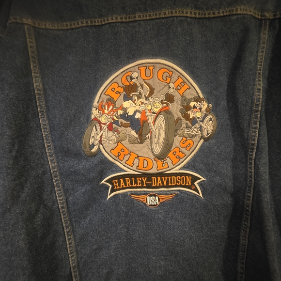 Harley-Davidson Rough Riders Rare Collectable Embroidered DENIM JACKET 3XL - Picture 2 of 8